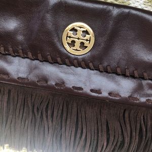 Tory Burch dark brown fringe purse